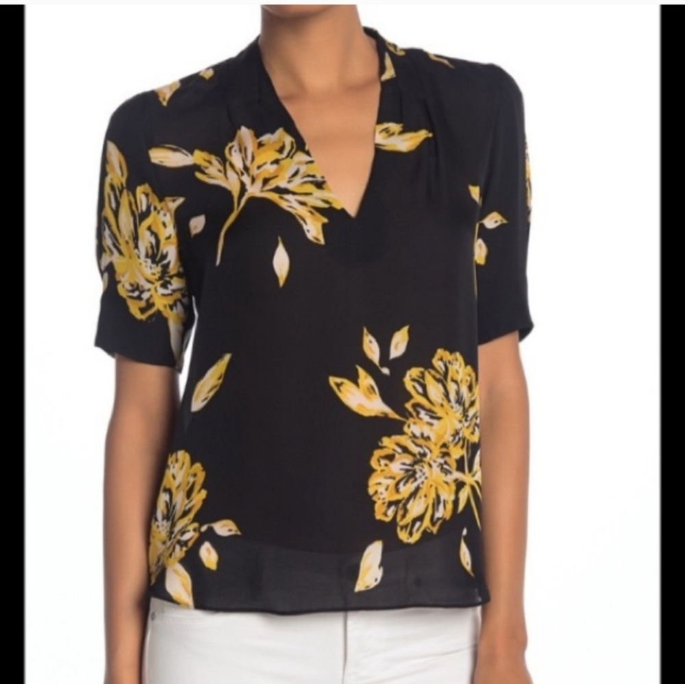 Joie Black and Yellow Floral Blouse